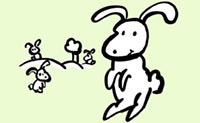 Illustration rabbit in an open space with other rabbits