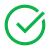 White circle with green border and green tick icon.